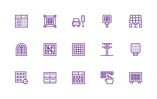 Regular Line Style Grid Icons with 15 Vectors Well-Structured Icons for Creative Use