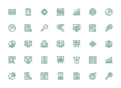 35 regular limpiar línea íconos para datos análisis gráficos icono colección conjunto vector