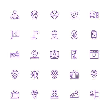 Geotag Visual Pack containing 25 Medium Stroke Outline Icons Flexible Icon System for Web Interfaces vector