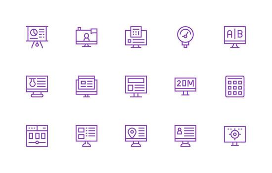 15 regular línea íconos para datos monitor gráficos editable icono colección vector