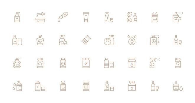 Bottle Icon Collection with 32 Thin Line Designs Quick Access Icons for UI Development vector