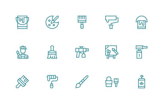 15 Icons for Paint in Regular Line Format All Device Compatible Icon Set vector
