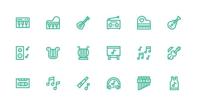 18 Strong Stroke Line Style Icons from Tune Collection Full Icon Library for UI Designers vector