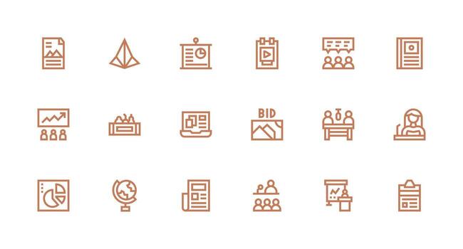 Presentation Design Icons featuring 18 in Strong Stroke Line Style Simplified Icon Pack for Visual Tools vector