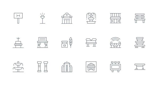 18 Minimal Line Icons for Public Space Graphics Multi-Purpose Icon Pack for Templates vector