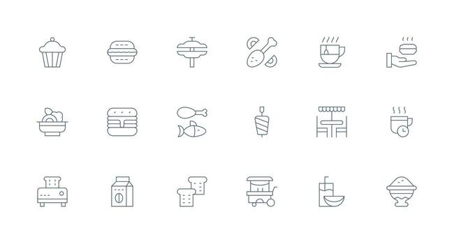 Lunch Icon Collection with 18 Minimal Line Designs Clean Icon Collection for Web Use vector