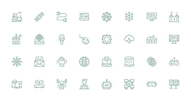 tecnología icono colección con 32 Delgado línea diseños simplificado icono paquete para visual herramientas vector