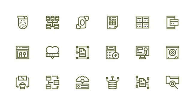 base de datos presentando 18 íconos en fuerte carrera línea diseño esencial icono colección vector