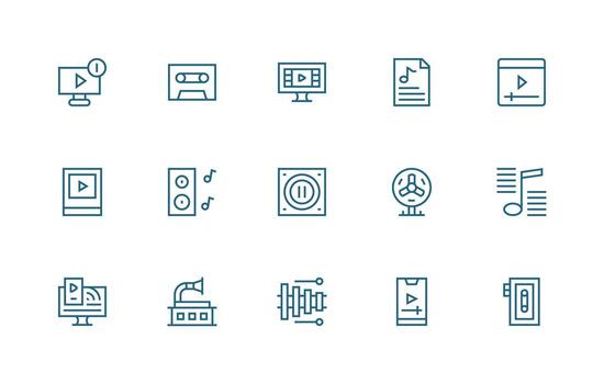 15 Regular Line Style Icons from Playback Collection Icon Pack for Various Themes vector