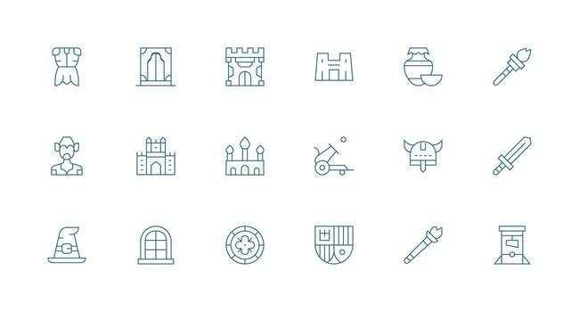 Medieval Visual Pack containing 18 Minimal Line Icons Theme-Based Icon Pack vector