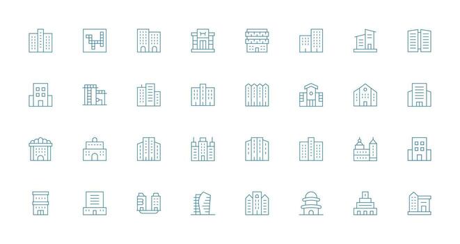 Multistory Design Icons featuring 32 in Thin Line Style Professional Icon Set vector