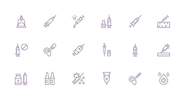 Minimal Line Style Syringe Icons with 18 Vectors Versatile Icon Collection for Designers
