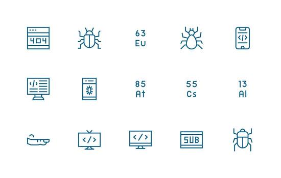 Code Icon Set with 15 Regular Line Graphics UI Icon Set vector