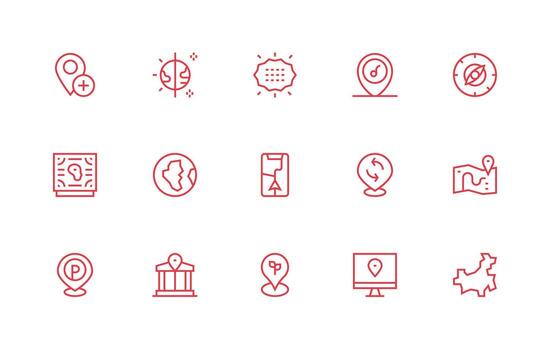 Map Visual Pack containing 15 Regular Line Icons High-Resolution Icons for Any Platform vector