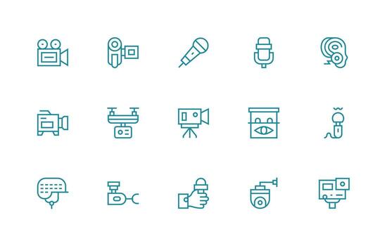 Regular Line Style Recording Device Icons with 15 Vectors Icon Set