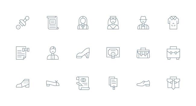 Formal Icon Collection with 18 Minimal Line Designs Well-Structured Icons for Creative Use vector