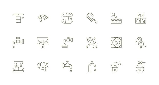 Dripping Icon Set with 18 Minimal Line Graphics Complete Icon Set for Mobile Apps vector