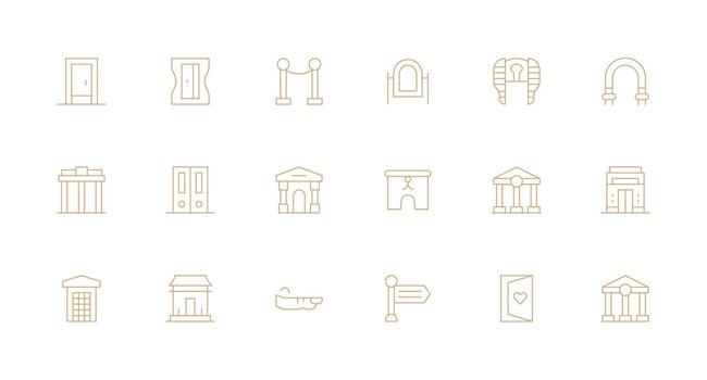 Entrance Icon Set with 18 Minimal Line Graphics Simple Icons for Interface and Wireframes vector