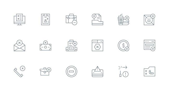 Rejected Visual Pack containing 18 Minimal Line Icons Scalable Icons for All Themes vector