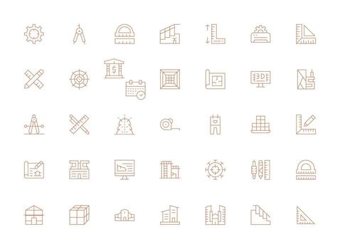 Plano diseño íconos presentando 35 en ligero línea estilo claro y conciso icono conjunto colección vector