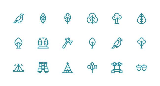 Forest Icon Set with 18 Strong Stroke Line Graphics Interface Icons for Daily Use vector