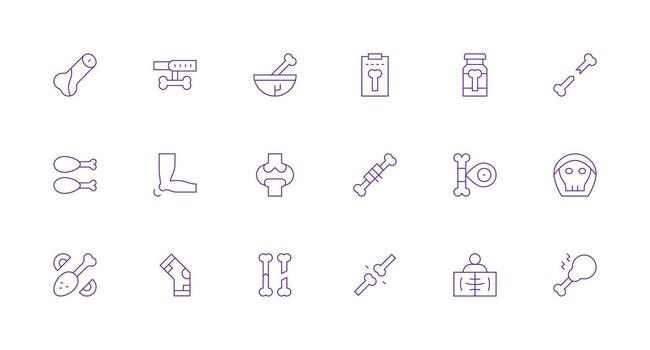 mínimo línea íconos desde hueso conjunto con 18 vectores diseño Listo icono conjunto para equipos