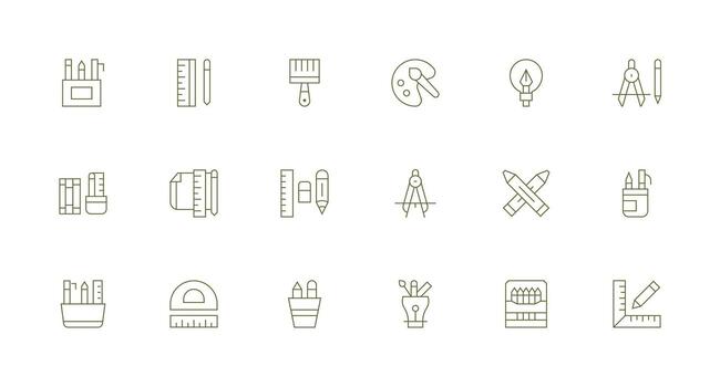 Minimal Line Style Drawing Tools Icons with 18 Vectors Neatly Designed Icons for Web Platforms