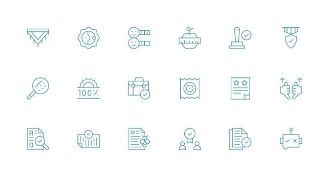 Quality Control Icon Set with 18 Minimal Line Graphics Lightweight Icon Series vector