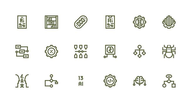 Algorithm including 18 Strong Stroke Line Illustrations Reusable Icon Set vector