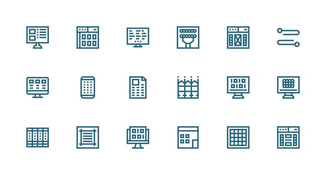 Rows Icon Set with 18 Strong Stroke Line Graphics Core Icon Collection for Daily Tasks vector