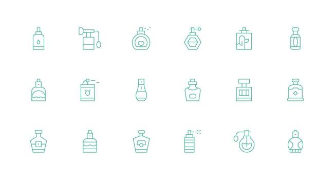 Perfume Design Icons featuring 18 in Minimal Line Style Scalable Icons for All Themes vector