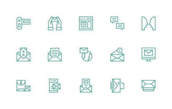 correspondencia icono colección con 15 regular línea diseños limpiar icono colección para web utilizar vector