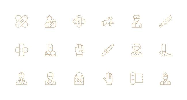 18 mínimo línea estilo íconos desde vendaje colección icono conjunto para web vector
