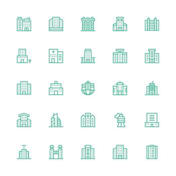 25 Icons for Skyscraper in Medium Stroke Outline Format Minimal Icon Set for Interface Projects vector