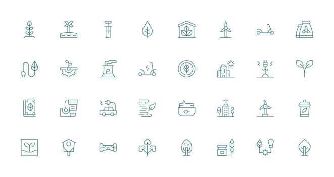 32 Thin Line Style Icons from EcoFriendly Collection Interface Icons for Daily Use vector