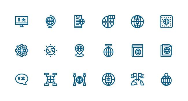 18 fuerte carrera línea íconos para internacionalización gráficos limpiar icono conjunto icono paquete para ui proyectos vector