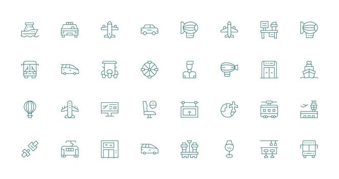 Passenger Design Icons featuring 32 in Thin Line Style User Interface Icons for Digital Products vector