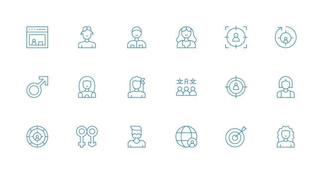 Demographic Icon Set with 18 Minimal Line Graphics Basic Icon Series vector