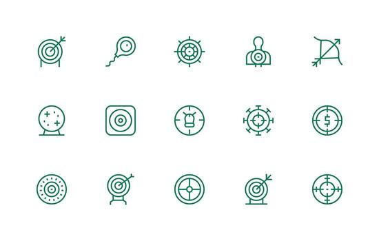 Aim Design Icons featuring 15 in Regular Line Style Responsive Icon Set for Flexible Layouts vector