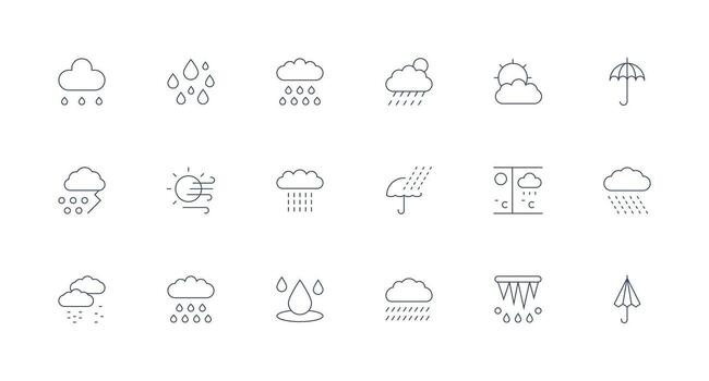 Minimal Line Icons from Rainy Set with 18 Vectors Icon Set for Web