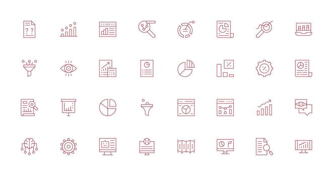Data Analysis Icon Set with 32 Thin Line Graphics Fully Editable Icon Set for Web vector