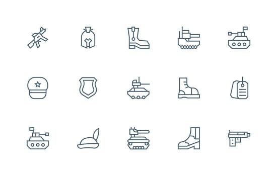 15 regular línea íconos para Ejército gráficos de confianza íconos para todas interfaces vector