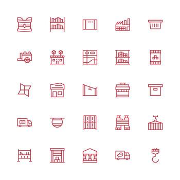 almacén icono conjunto con 25 medio carrera contorno gráficos icono conjunto para aplicaciones vector