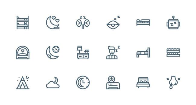 Strong Stroke Line Style Sleep Icons with 18 Vectors Scalable Icons for Cross-Platform Interfaces