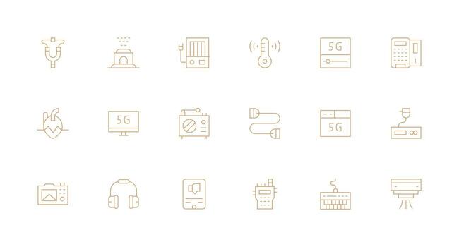 Device Design Icons featuring 18 in Minimal Line Style Balanced Icon Set for Functional Design vector