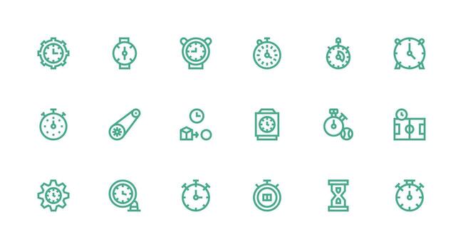 Timing Design Icons featuring 18 in Strong Stroke Line Style Flexible Icon System for Web Interfaces vector