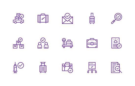 comprobado icono colección con 15 regular línea diseños núcleo icono colección para diario Tareas vector