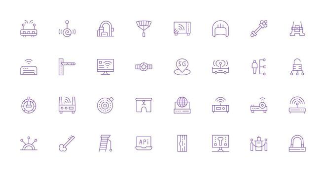 Access Point Design Icons featuring 32 in Thin Line Style Optimized Icon Pack for Digital Products vector