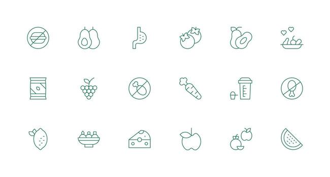 18 Minimal Line Icons for Diet Graphics Clear and Concise Icon Set Collection vector