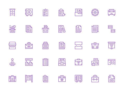 Documents Icon Set with 35 Regular Clean Line Graphics Pixel Perfect Icons for Modern Apps vector